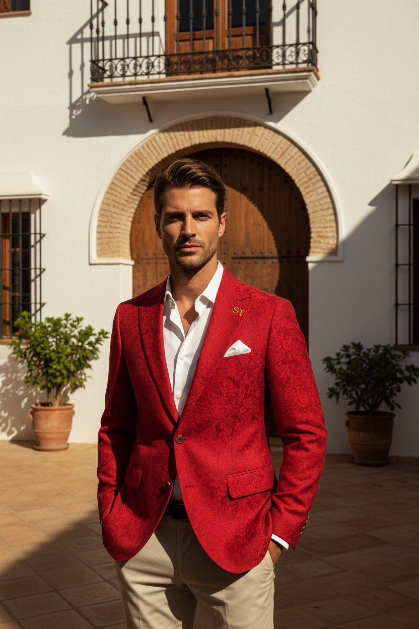 Chaqueta masculina de la firma Sergy & Tapiju  con estampado en cachemira diseñada y confeccionada en su taller de Córdoba 