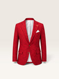 Chaqueta Sergy & Tapiju roja con estampado de cachemira, solapas clásicas y pañuelo blanco en el bolsillo
